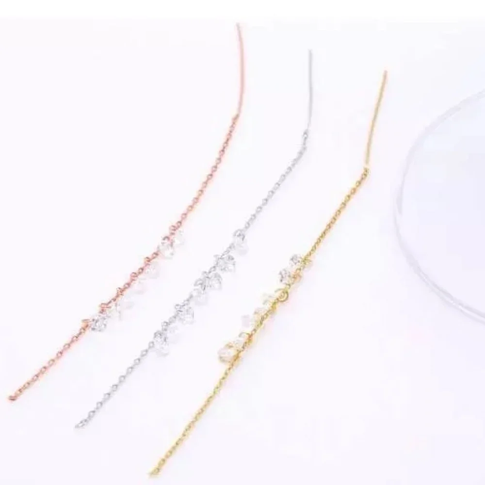 14k Gold Beautiful Diamond Drop Threader Earrings Sterling Silver - Picture 3 of 9